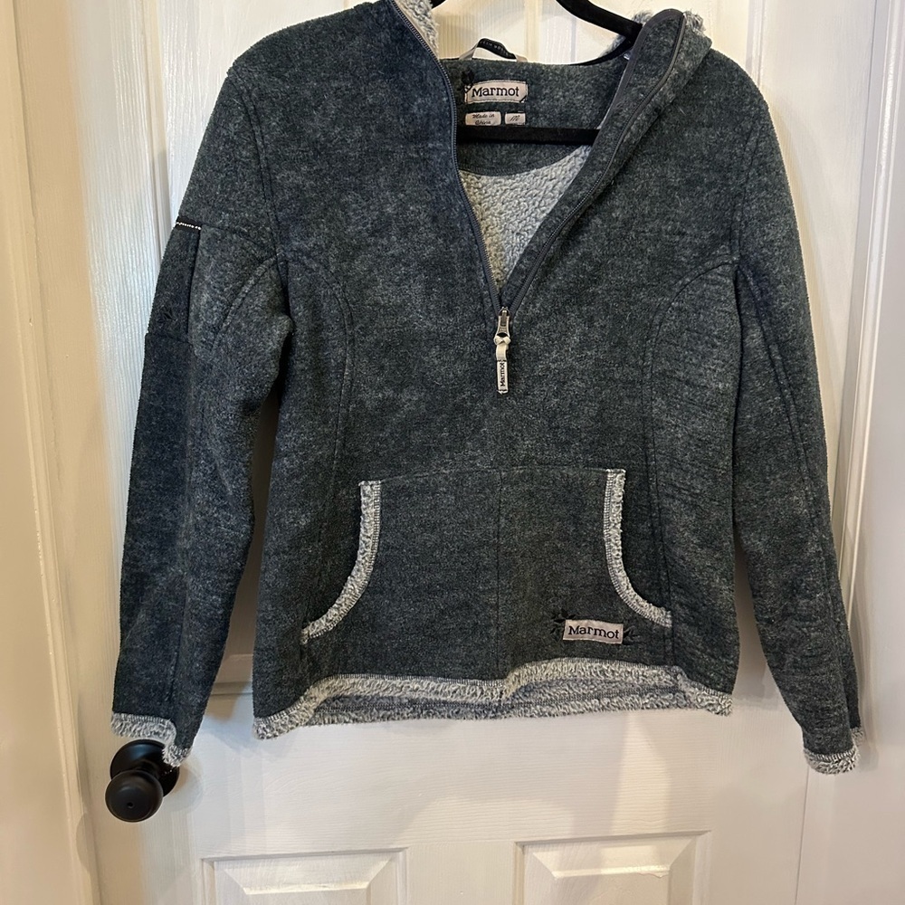 Marmot Gray Utility Jacket with Hood and Half-Zip